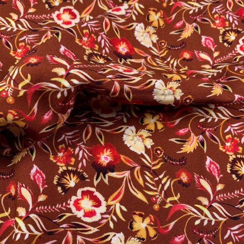 Red Garden Pattern Viscose Fabric Multi Color VS0007