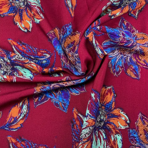Infrared Flowers Printed Viscose Fabric - Multi Color VS0010