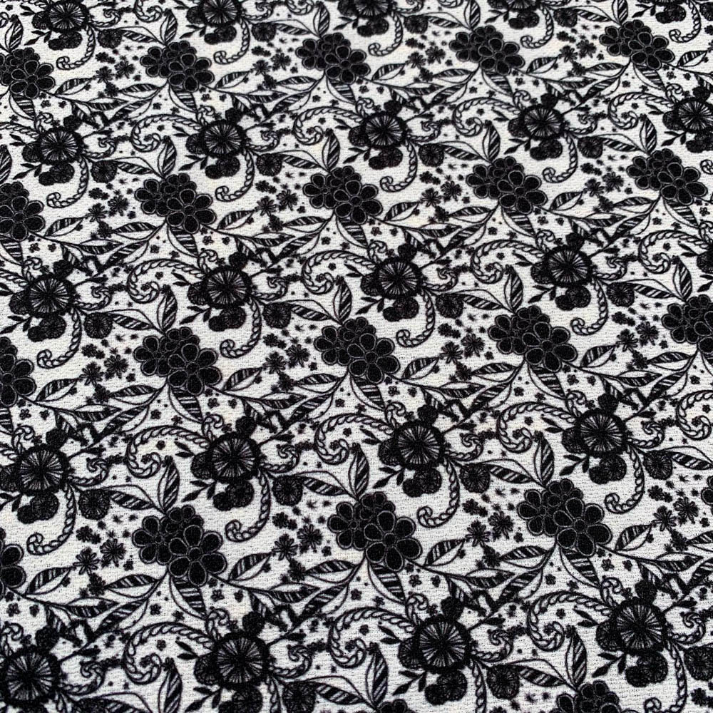 Black Flowers - Printed Fabric - Black / White DPS0002 Black Flowers - Printed Fabric - Black / White DPS0002