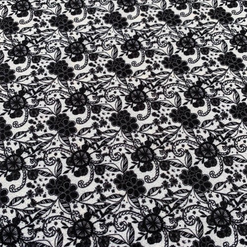 Black Flowers - Printed Fabric - Black / White DPS0002