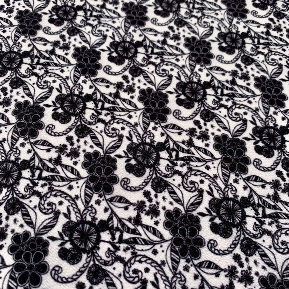 Black Flowers - Printed Fabric - Black / White DPS0002