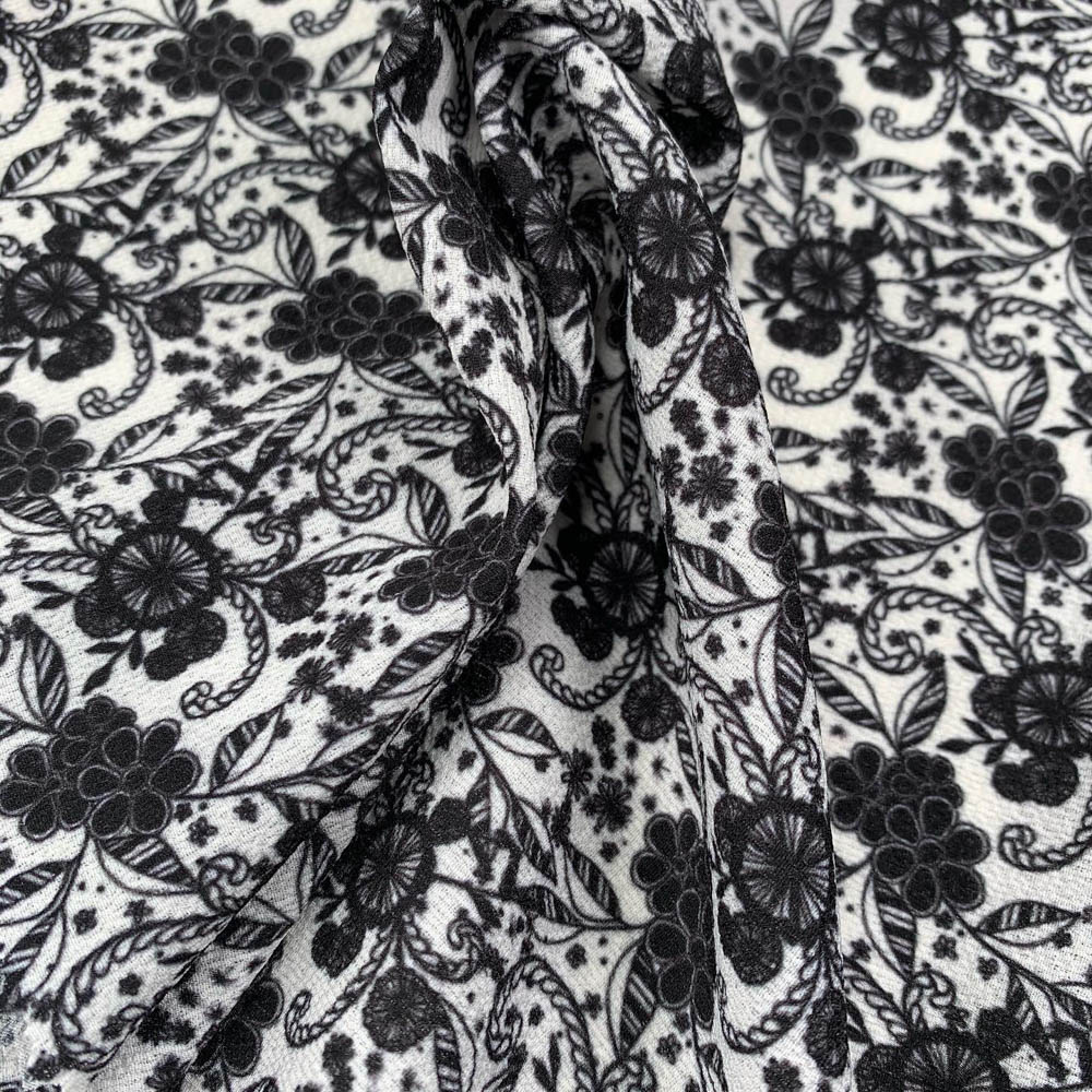 Black Flowers - Printed Fabric - Black / White DPS0002