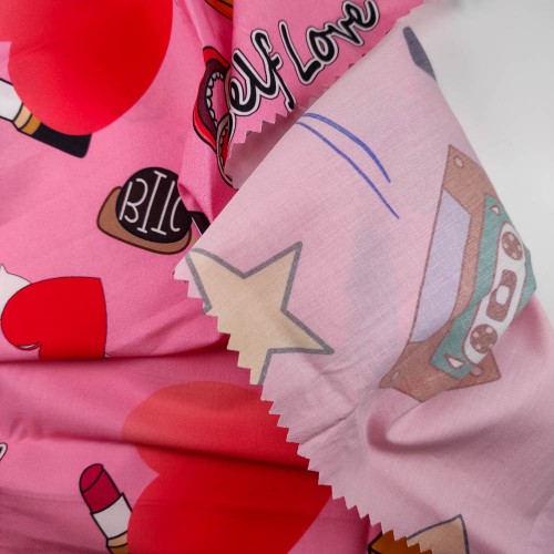 50/1 Poplin Fabric Pink Eighties Printed PPL0015