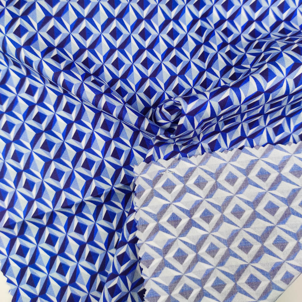 50/1 Poplin Fabric Blue Geometric Printed PPL0007