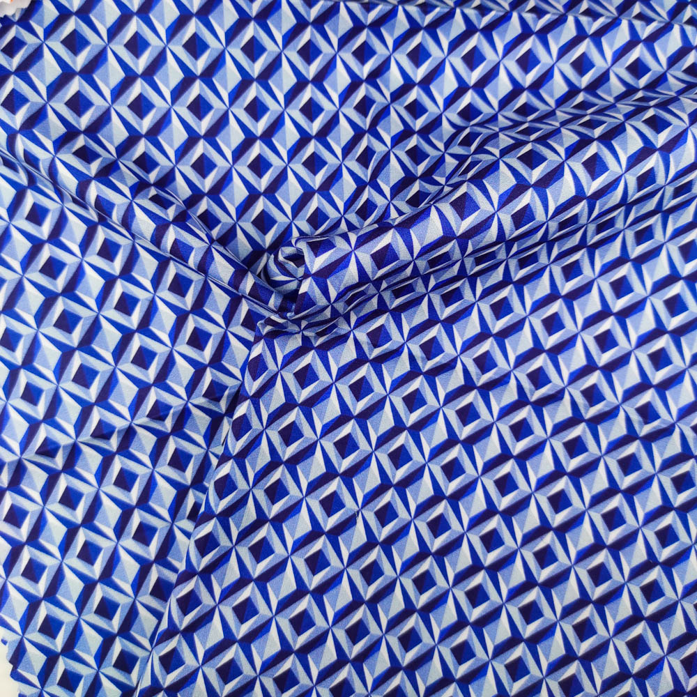 50/1 Poplin Fabric Blue Geometric Printed PPL0007
