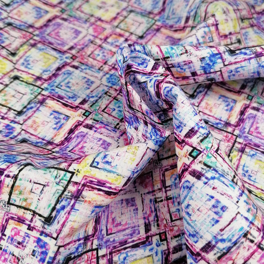 50/1 Poplin Fabric Colorful Squares Printed PPL0019