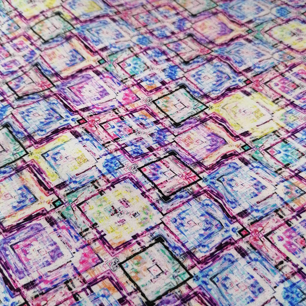 50/1 Poplin Fabric Colorful Squares Printed PPL0019
